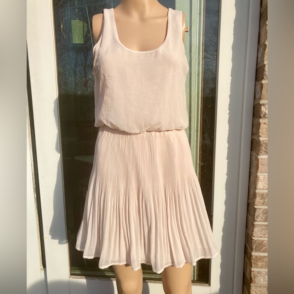 Lush Cream/Off White Sheer Pleated Preppy Dress - Picture 5 of 13